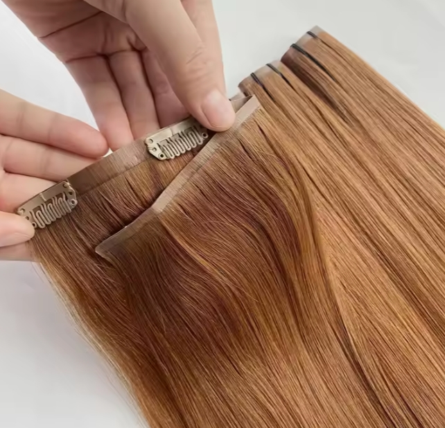 100% Cuticle Aligned Human Hair Extension Pu Seamless Clip In Hair Extensions