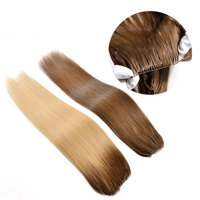 100% Hand tied Feather Line Hair Weft Extension