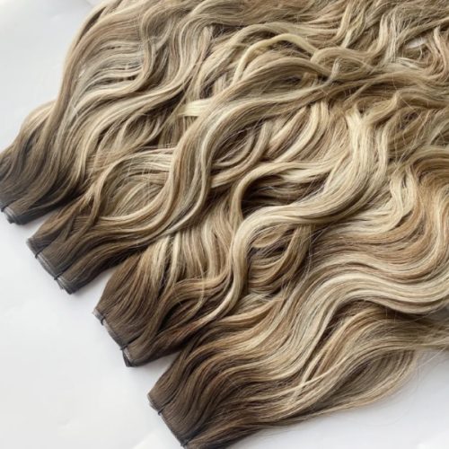 Russian Double Drawn Balayage Color Curly Natural Wave Invisible Genius Weft Human Hair Extension