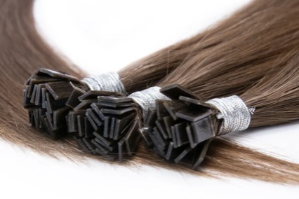 flat tip hair extension in brown color